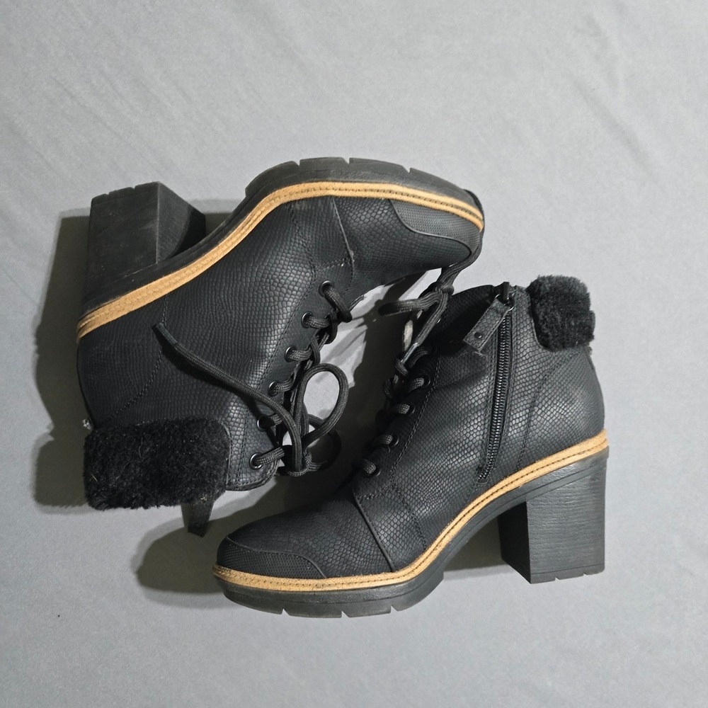 Dr Scholls For the Love Snakeskin Faux Fur Lace Ankle Boots Block Heel 7M black - Picture 2 of 7